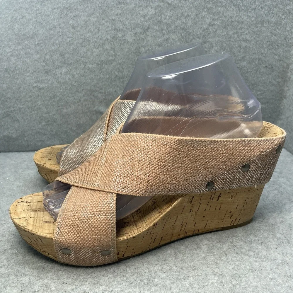 Lucky Brand Miller 2 Women's 10 US Cork Wedge Slip On Sandals Peach Metallic